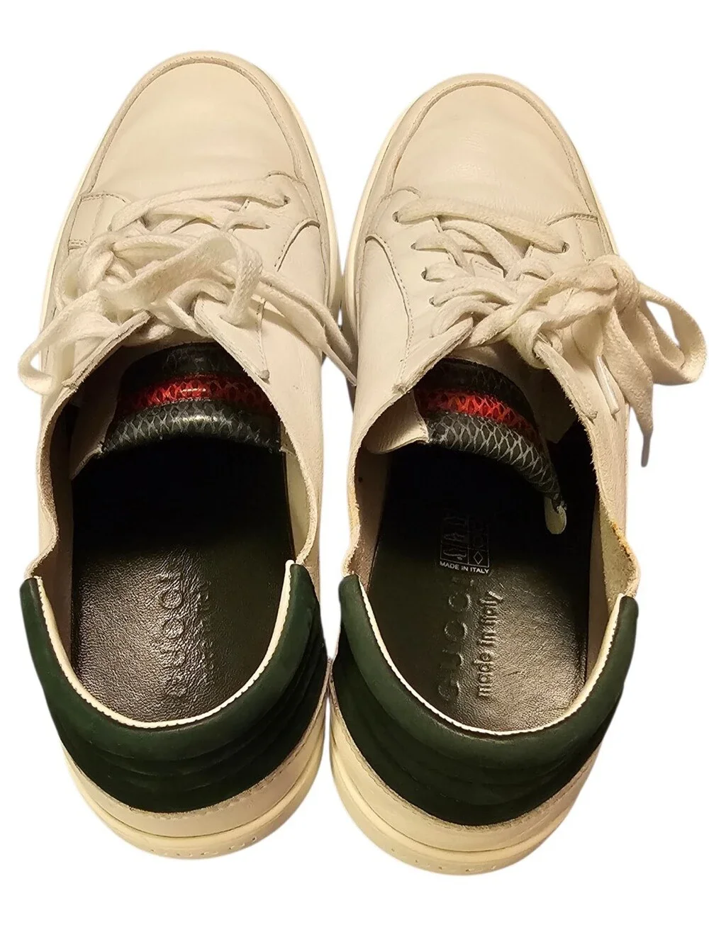 Authentic GUCCI Men's White Leather Low Top Sneakers Size 10 US (9G) Include COA